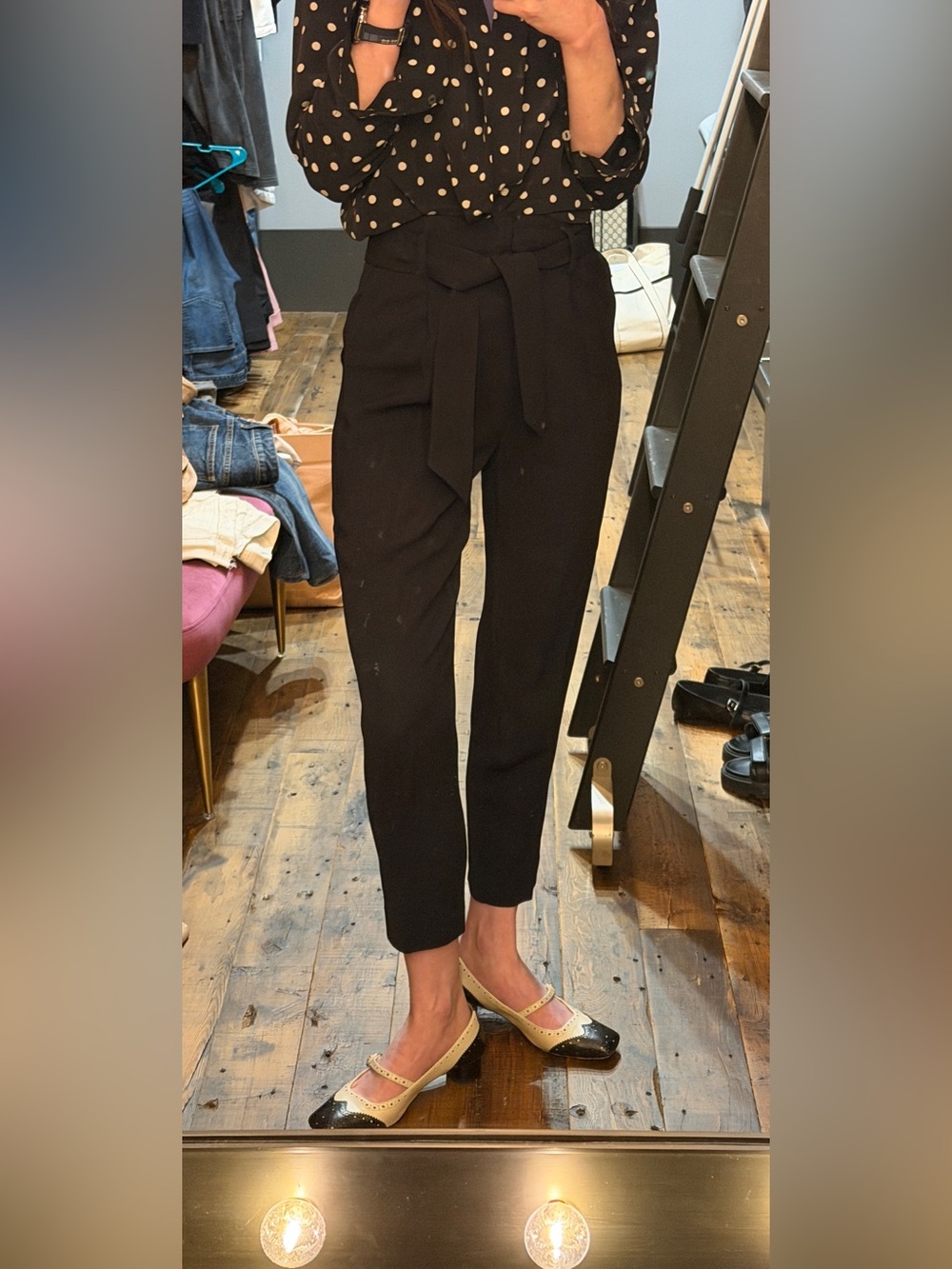 Equipment Black Paperbag Waist Tie Cropped Pants